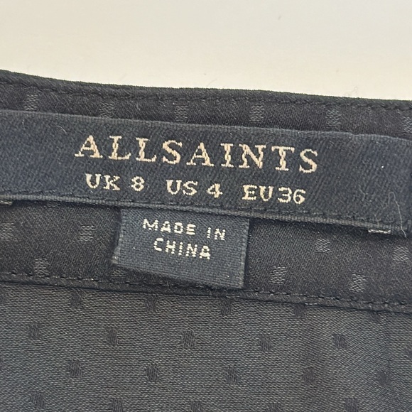 Allsaints Polka Dot Dress New Lin Black Size 4 Cinch Drawstring Mini Button Up - Picture 12 of 13